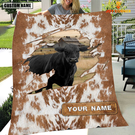 Uni Custom Name Black Angus Cow Hair Pattern Blanket