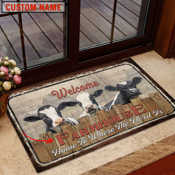 Uni Holstein Custom Name - Home To Where The Herd Is FarmHouse Doormat