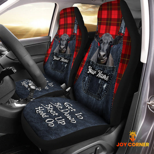 Uni Customized Name Black Angus Jean Overalls Pattern Car Seat Covers (2Pcs)