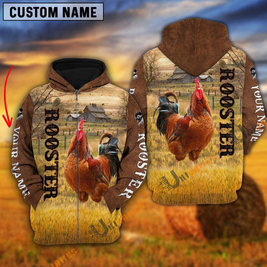 Uni Personalized Name Farm Rooster Brown Hoodie