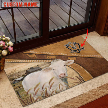 Uni Charolais No Horn Personalized - Welcome  Doormat