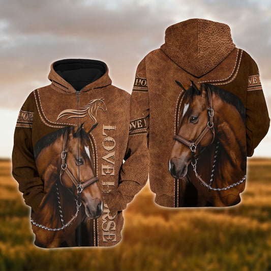 Uni Brown Horse Lovers 3D Hoodie
