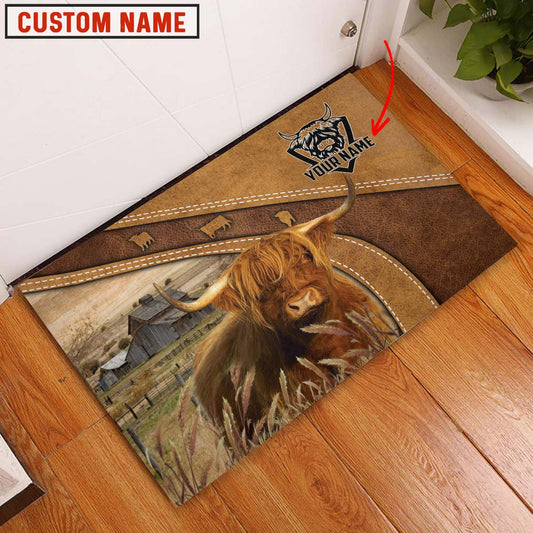 Uni Highland Cattle Personalized - Welcome  Doormat