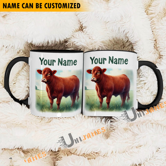 Uni Red Angus Personalized Name Two Tone Mug