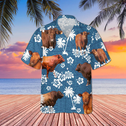 Unique Red Angus Blue Tribal Hawaiian Shirt