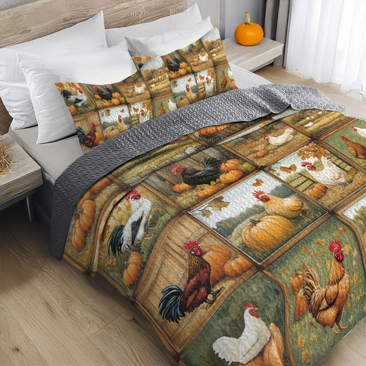 Uni All Season Quilt 3-Piece Set Heritage Hens & Pumpkins