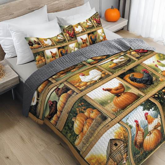 Uni All Season Quilt 3-Piece Set Harvest Farmyard Chicken