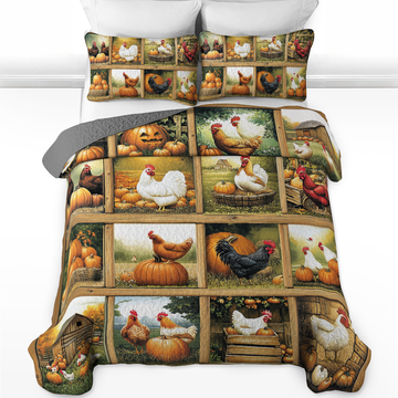 Uni All Season Quilt 3-Piece Set Harvest Farmyard Chicken