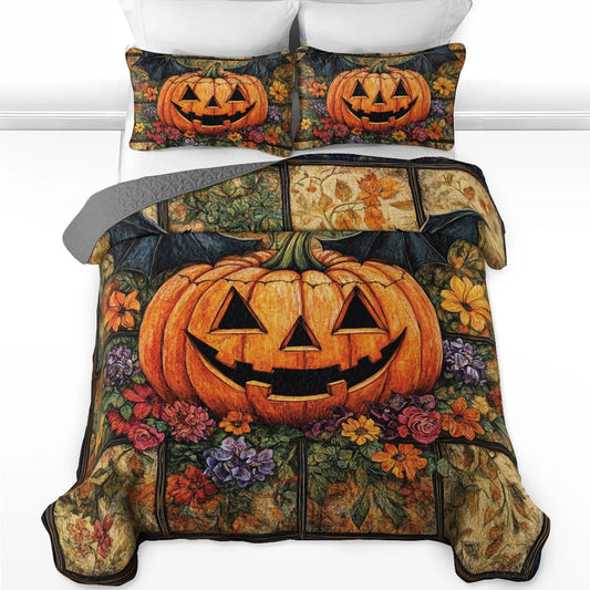 Uni All Season Quilt 3-Piece Set - Autumn Harvest Jack-O'-Lantern