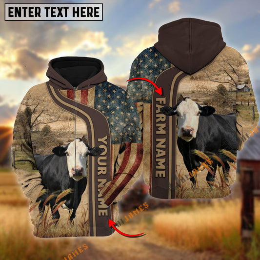 Uni Personalized Name, Farm Name Black Baldy US Flag Hoodie
