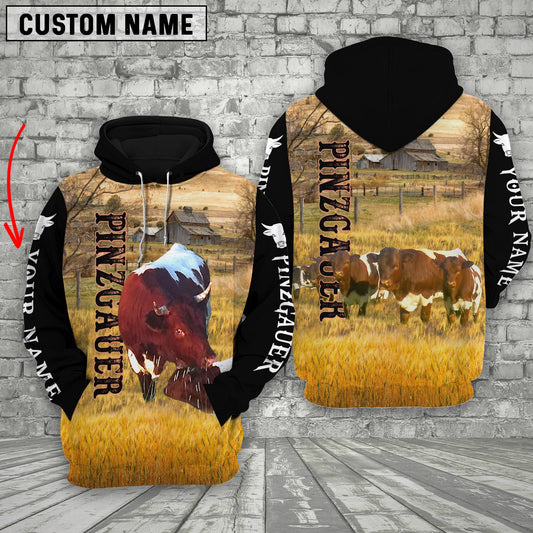 Uni Personalized Name Pinzgauers Cattle On The Farm All Over Printed 3D Hoodie