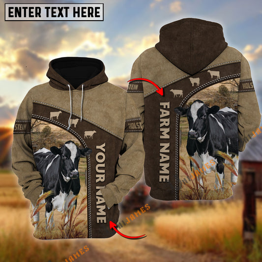 Uni Holstein Happiness Farming Personalized Name, Farm Name 3D Hoodie