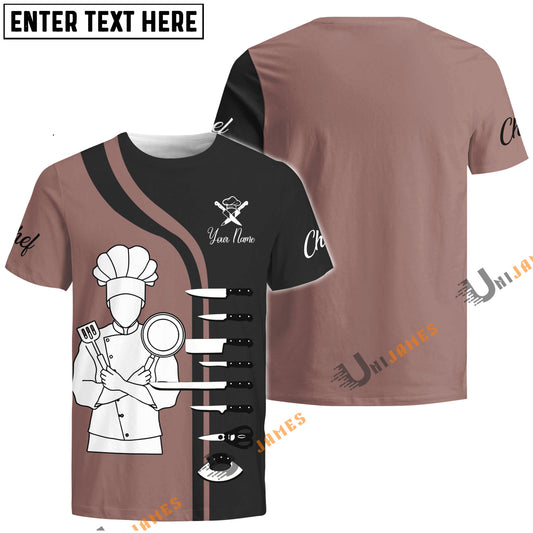 Uni Personalized Name Light Pink Black Chef Pattern 3D Shirt