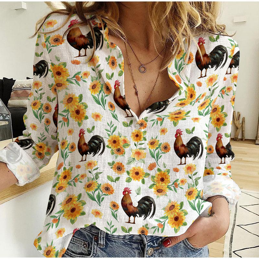 Unique Sunflower Pattern Chicken Casual Shirt