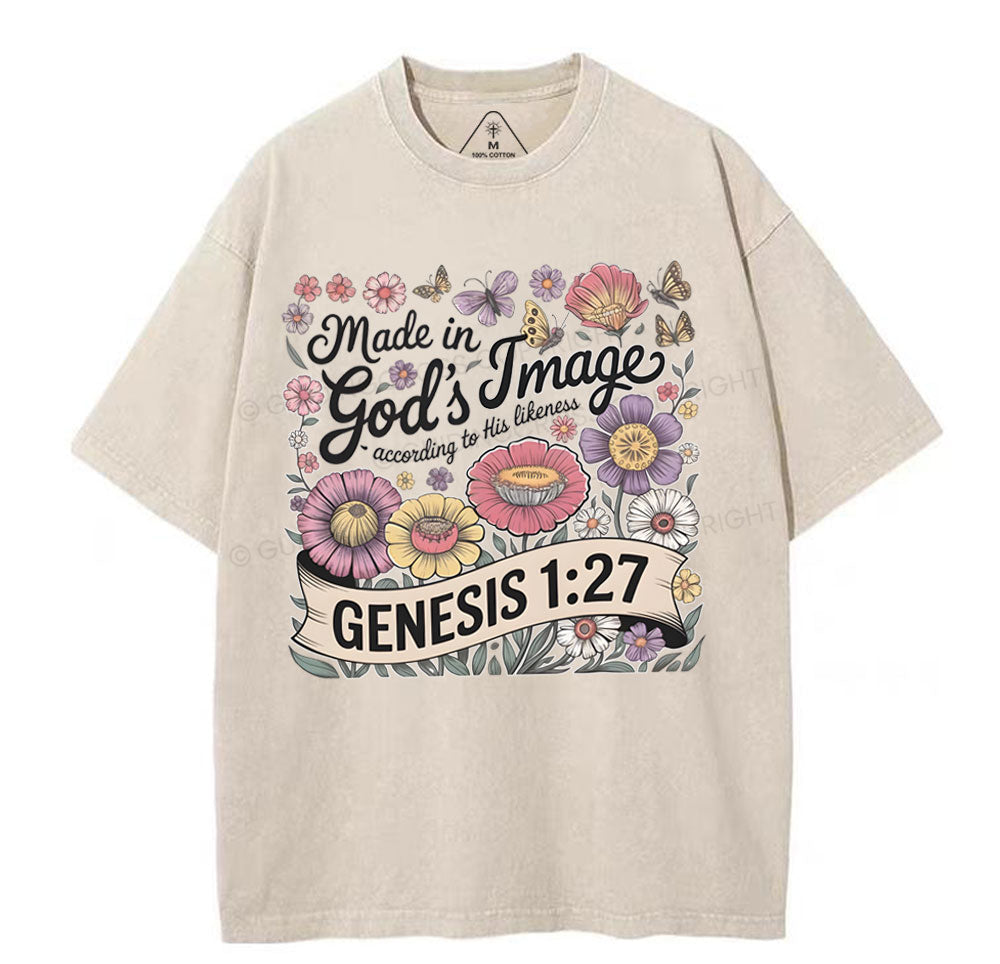 Made In God's Image Christian Washed T-Shirt Sale - GuidingCross