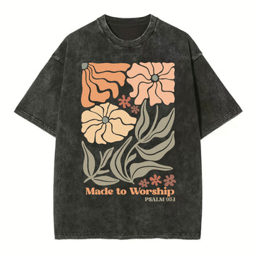 Made To Worship Boho Flower Christian Washed T-Shirt Sale - GuidingCross