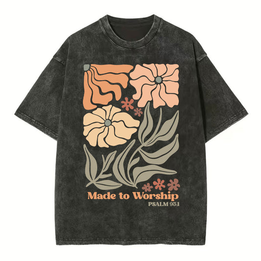 Made To Worship Boho Flower Christian Washed T-Shirt Sale - GuidingCross