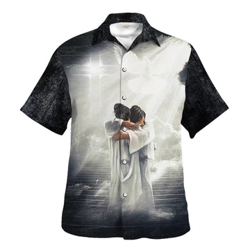 UniJames Man Hugging Jesus In Heaven Hawaiian Shirts For Men & Women - Christian Hawaiian Shirt - Hawaiian Summer Shirts