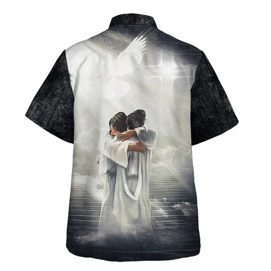 UniJames Man Hugging Jesus In Heaven Hawaiian Shirts For Men & Women - Christian Hawaiian Shirt - Hawaiian Summer Shirts