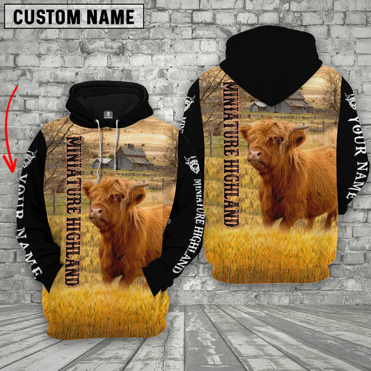 Uni Personalized Name Miniature Highland On The Farm All Over Printed 3D Hoodie