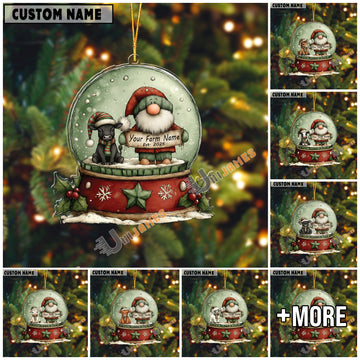 Uni Personalized Farmhouse Christmas Snow Globe Acrylic Ornament (14 Breed Options)