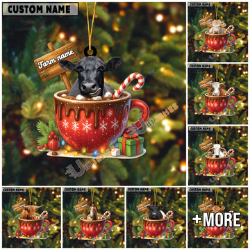 Uni Personalized Moo-ry Christmas Cocoa Mug Acrylic Ornament (14 Breed Options)