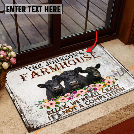 Uni Belted Galloway Relax Cattle Farm Personalized Name Doormat