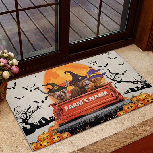 Uni Highland Custom Farm Name Halloween Doormat