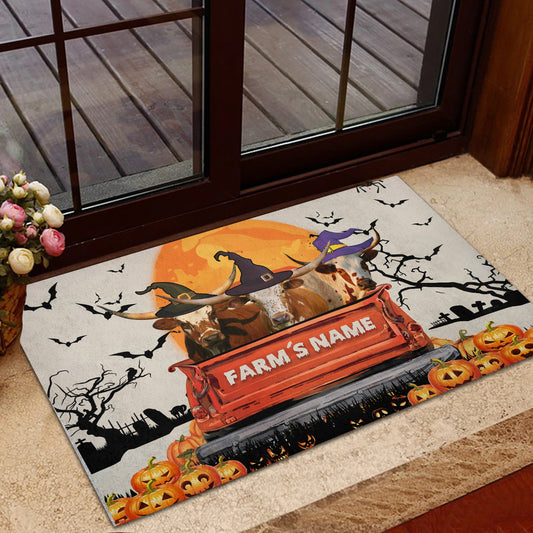Uni Texas Longhorn Custom Farm Name Halloween Doormat