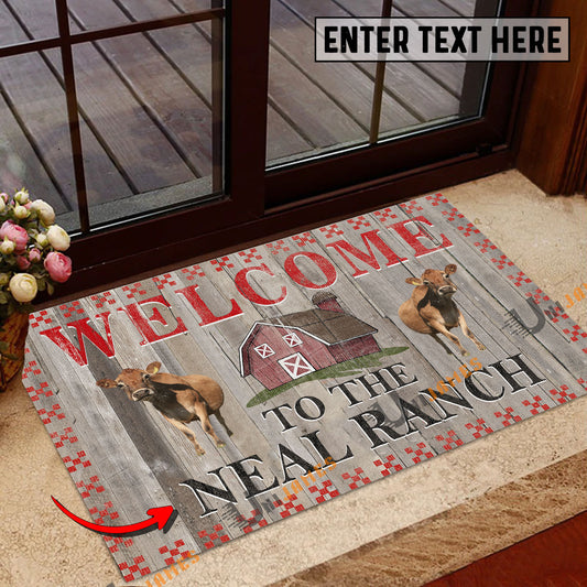 Uni Jersey Welcome To The Farmhouse Custom Name Doormat