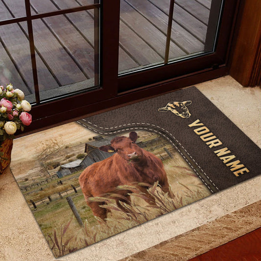 Uni Red Angus Custom Name Leather Pattern Doormat