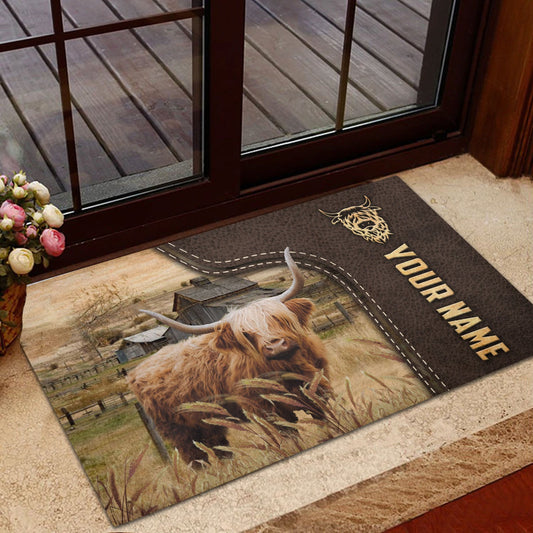 Uni Highland Custom Name Leather Pattern Doormat