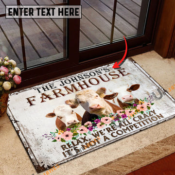 Uni Hereford Relax Cattle Farm Personalized Name Doormat