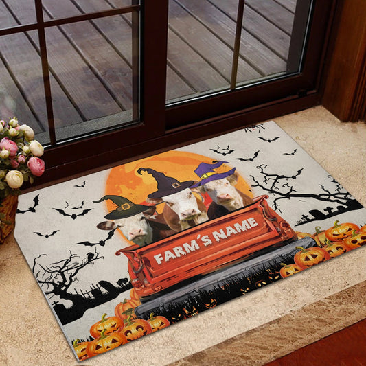 Uni Hereford Custom Farm Name Halloween Doormat