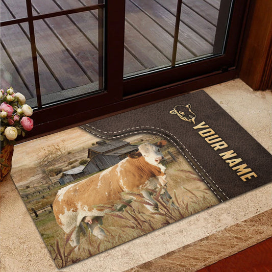 Uni Simmental Custom Name Leather Pattern Doormat