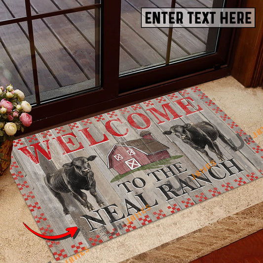 Uni Black Angus Welcome To The Farmhouse Custom Name Doormat