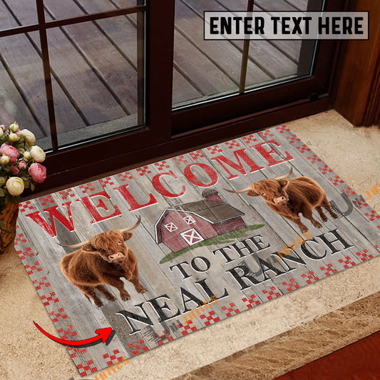 Uni Highland Welcome To The Farmhouse Custom Name Doormat