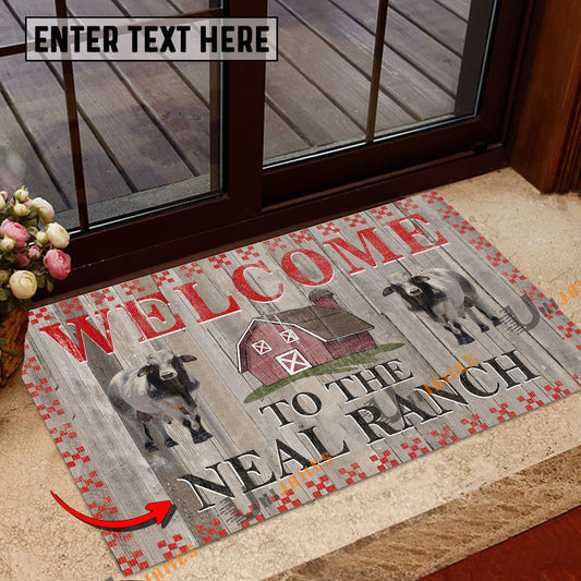 Uni Brahman Welcome To The Farmhouse Custom Name Doormat
