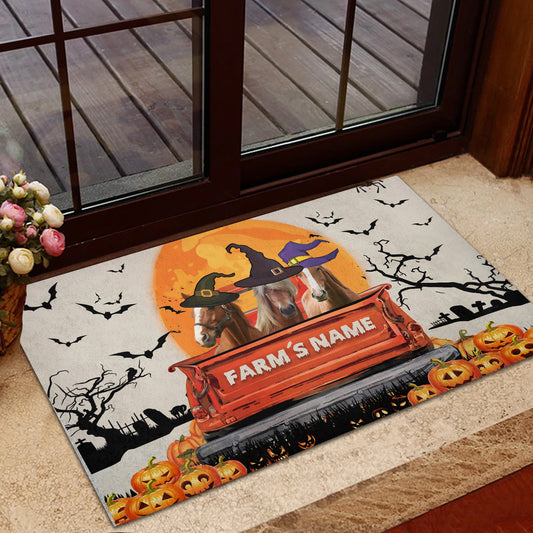Uni Horse Custom Farm Name Halloween Doormat