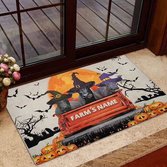 Uni Black Angus Custom Farm Name Halloween Doormat