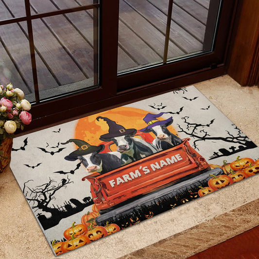 Uni Holstein Custom Farm Name Halloween Doormat