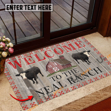 Uni Black Baldy Welcome To The Farmhouse Custom Name Doormat