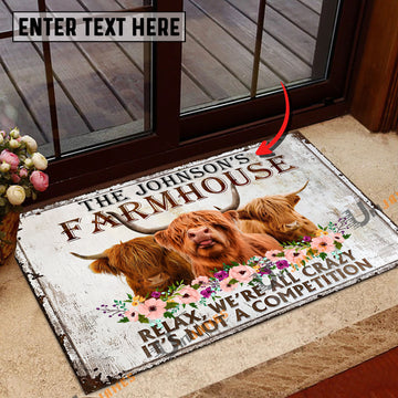 Uni Highland Relax Cattle Farm Personalized Name Doormat