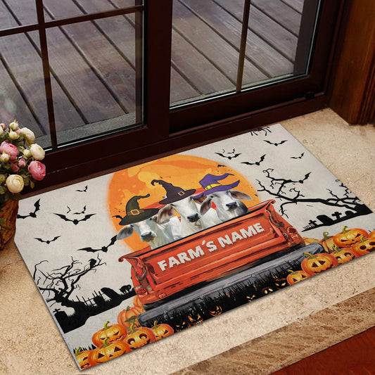 Uni Brahman Custom Farm Name Halloween Doormat