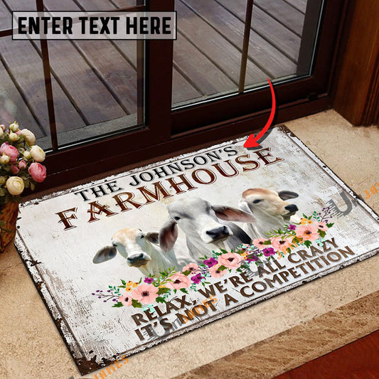 Uni Brahman Relax Cattle Farm Personalized Name Doormat