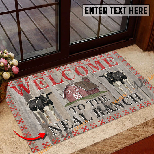 Uni Holstein Welcome To The Farmhouse Custom Name Doormat