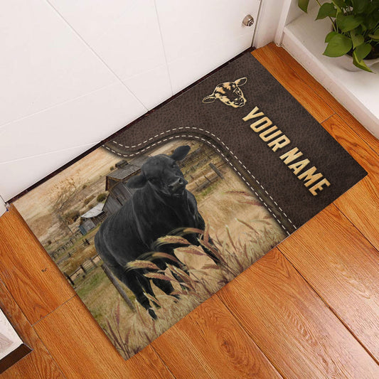 Uni Black Angus Custom Name Leather Pattern Doormat