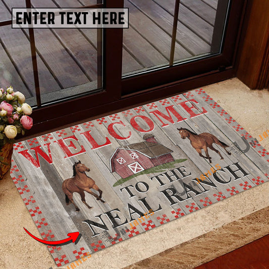 Uni Horse Welcome To The Farmhouse Custom Name Doormat