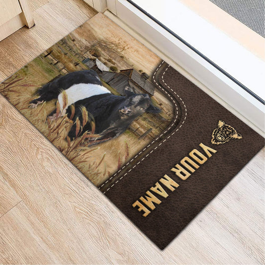 Uni Belted Galloway Custom Name Leather Pattern Doormat