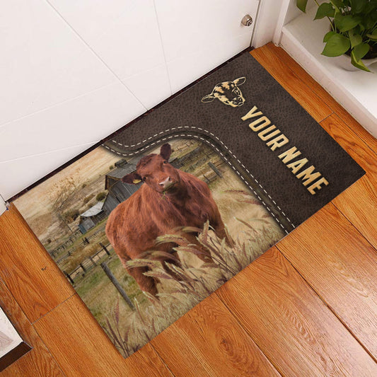 Uni Red Angus Custom Name Leather Pattern Doormat